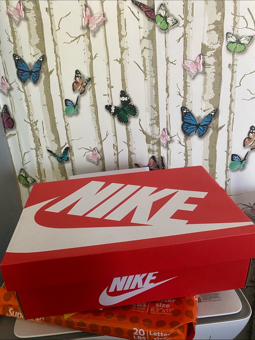 Nike Red & White Shoe Box with Swoosh Logo